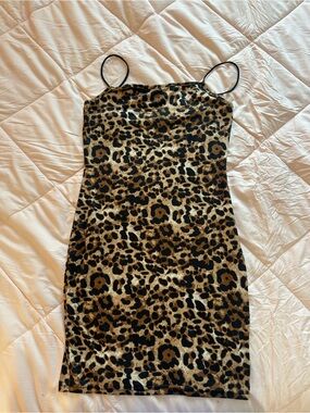 Leopard Print Spaghetti Strap Dress - Brown/Black